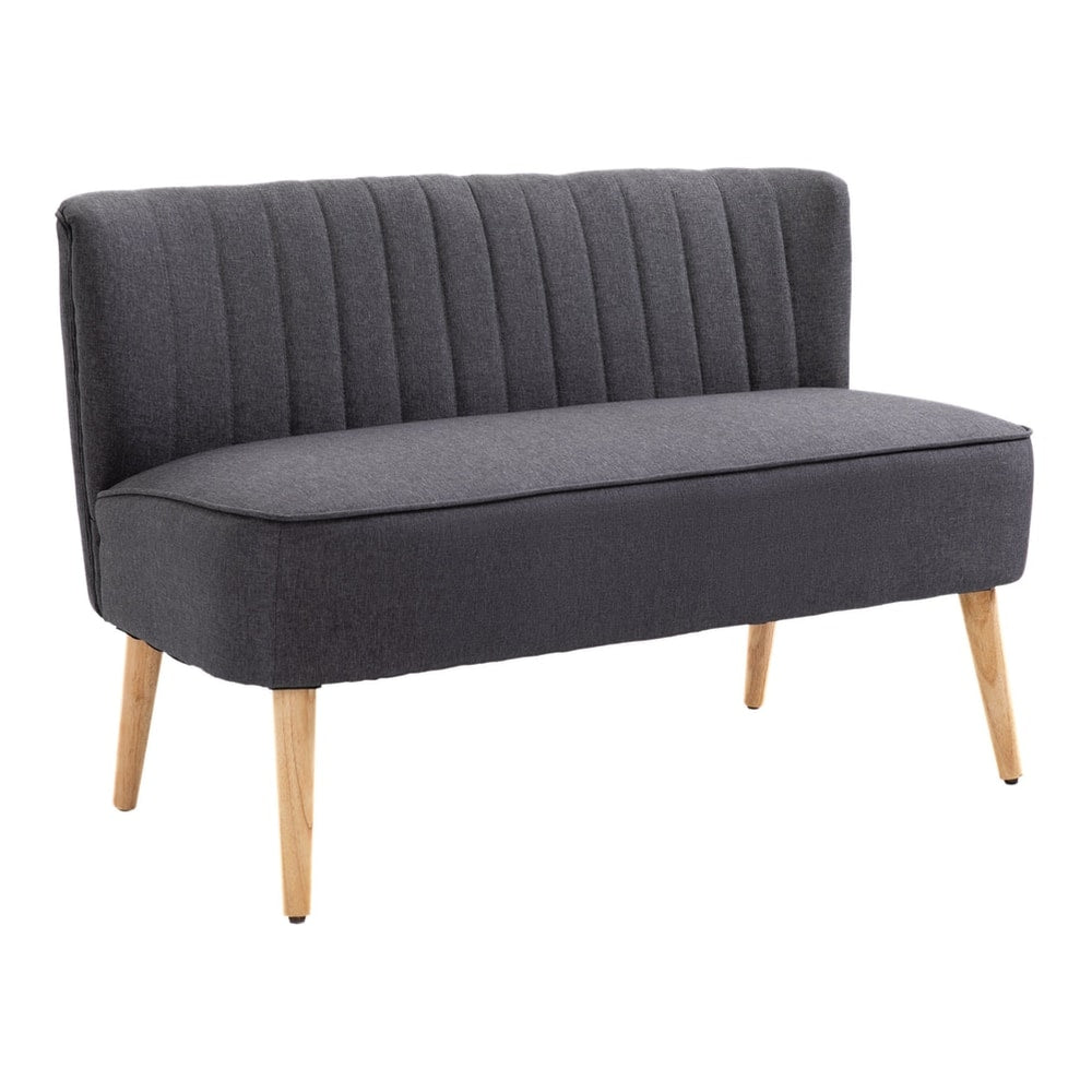 HOMCOM Modern Double Seat Sofa a compact dark grey loveseat couch with padded linen and wood legs