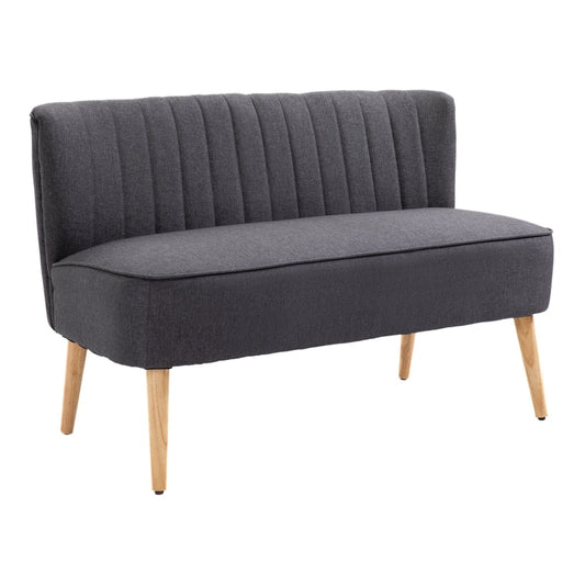HOMCOM Modern Double Seat Sofa a compact dark grey loveseat couch with padded linen and wood legs