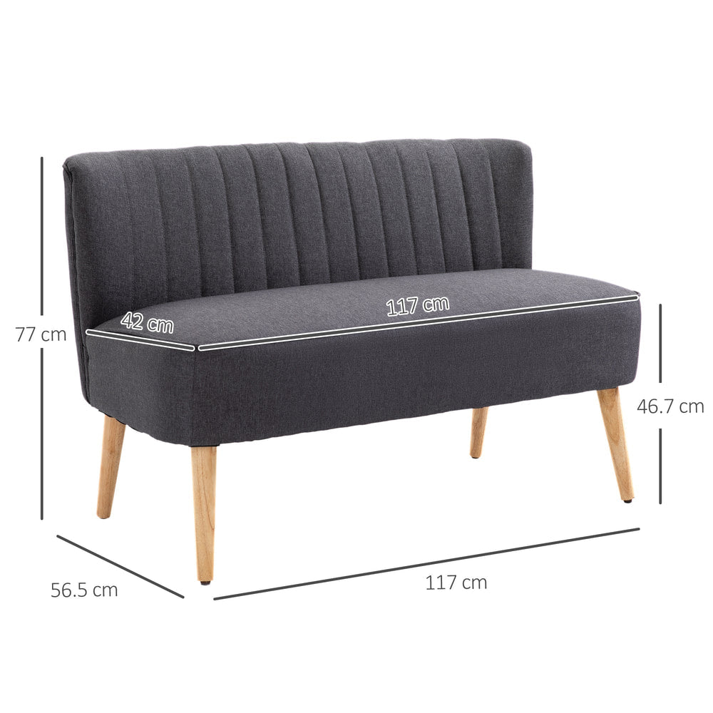 Size diagram of the dark grey loveseat couch showing dimensions in cm