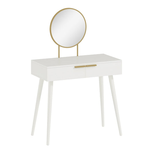 HOMCOM Elegant Dressing Table with a round gold mirror and a single drawer