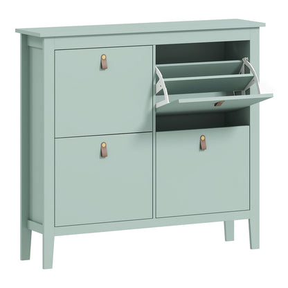 HOMCOM Modern Four-Drawer Shoe Cabinet in green, a tall unit with two drawers and two flip-down shoe compartments