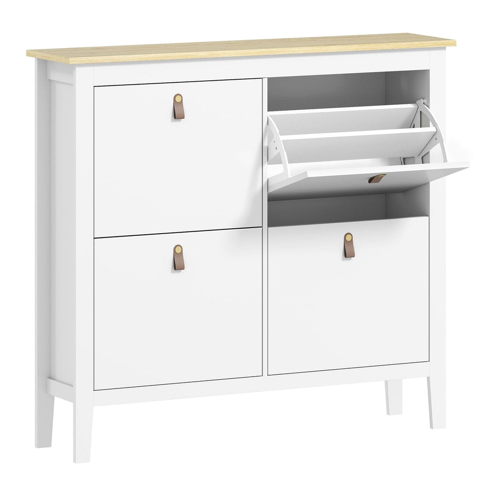 HOMCOM Modern Four-Drawer Shoe Cabinet in white with a wood effect top and four drawers