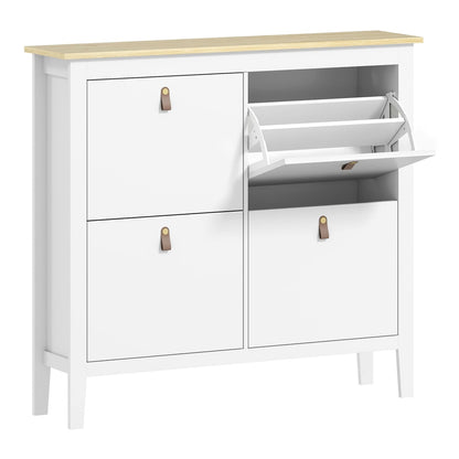 HOMCOM Modern Four-Drawer Shoe Cabinet in white with a wood effect top and four drawers