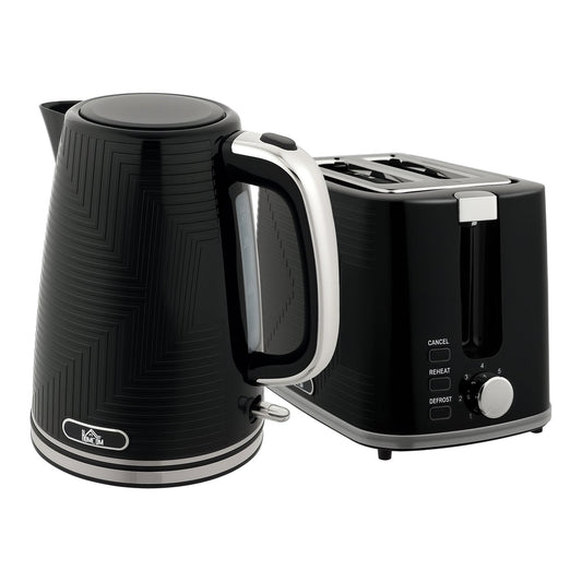 HOMCOM Modern Kettle and Toaster Set in black with a geometric pattern
