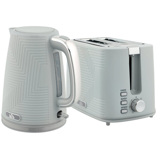 HOMCOM Modern Kettle and Toaster Set in grey with textured geometric patterns on both appliances