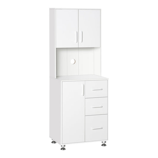 HOMCOM Modern Kitchen Cupboard with Storage Cabinets in white with doors and drawers closed