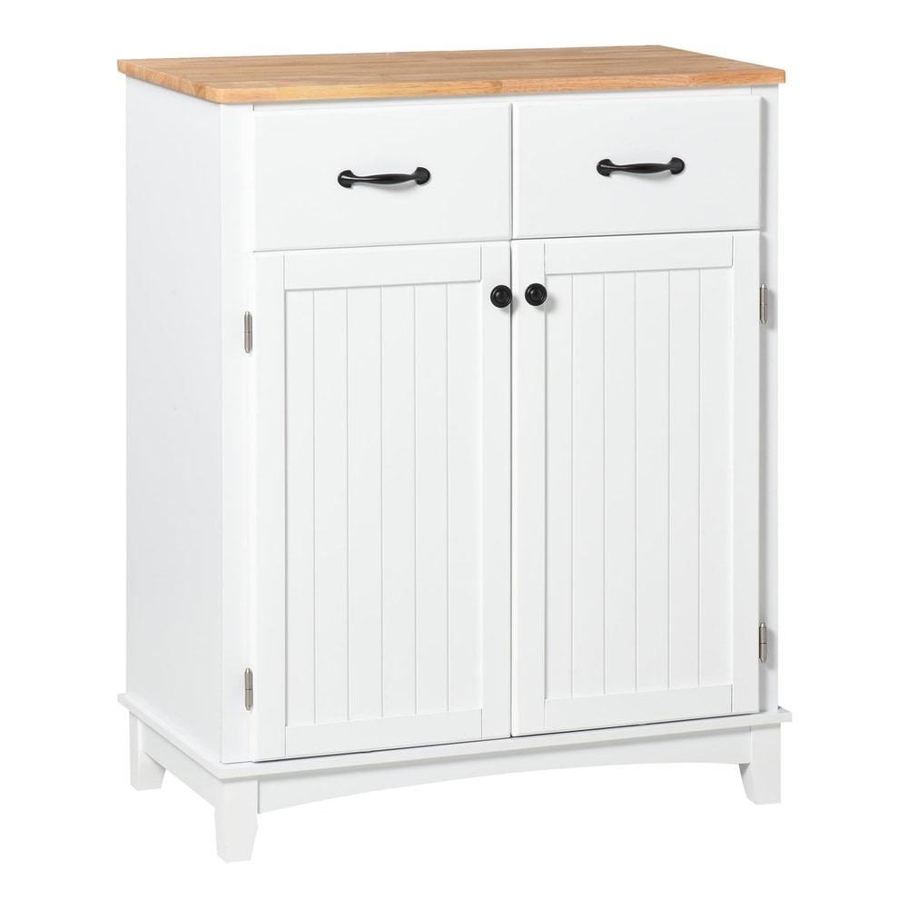HOMCOM Modern Kitchen Cupboard white storage cabinet with two drawers and two doors