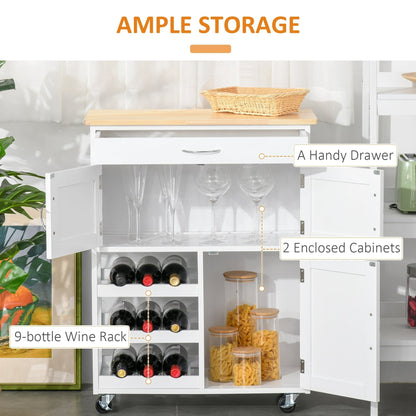 Kitchen trolley with drawer and cabinets open showing storage space