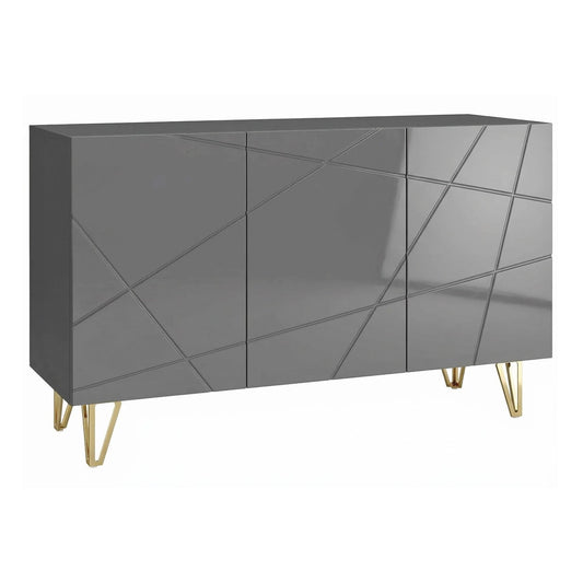 HOMCOM Modern Luxe High Gloss Sideboard with geometric pattern on doors and gold hairpin legs