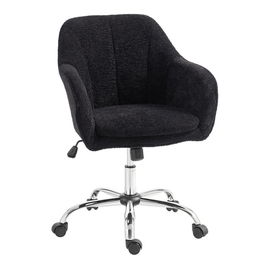 HOMCOM Modern Makeup Vanity Chair, a black fluffy office chair with a tub back and chrome base