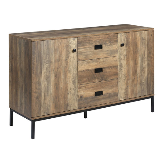 HOMCOM Modern Mango Wood-Effect Sideboard front view with three drawers and two cabinets
