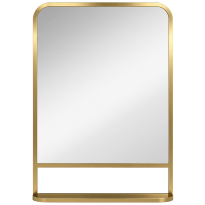 HOMCOM Modern Rectangular Wall Mirror with Storage Shelf in a gold tone finish