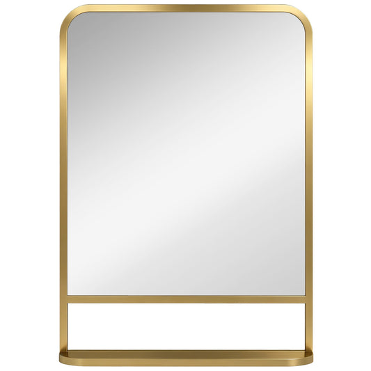 HOMCOM Modern Rectangular Wall Mirror with Storage Shelf in a gold tone finish