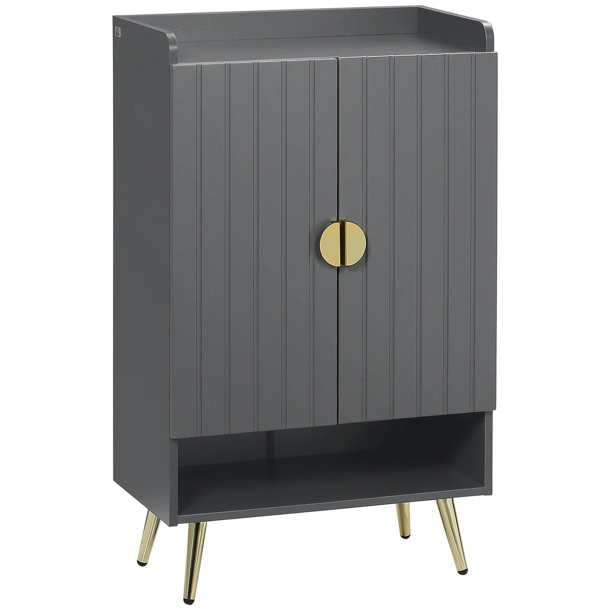 HOMCOM Modern Shoe Cabinet with 2 Doors in grey with gold handles and legs on a white background