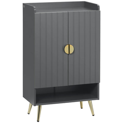 HOMCOM Modern Shoe Cabinet with 2 Doors in grey with gold handles and legs on a white background