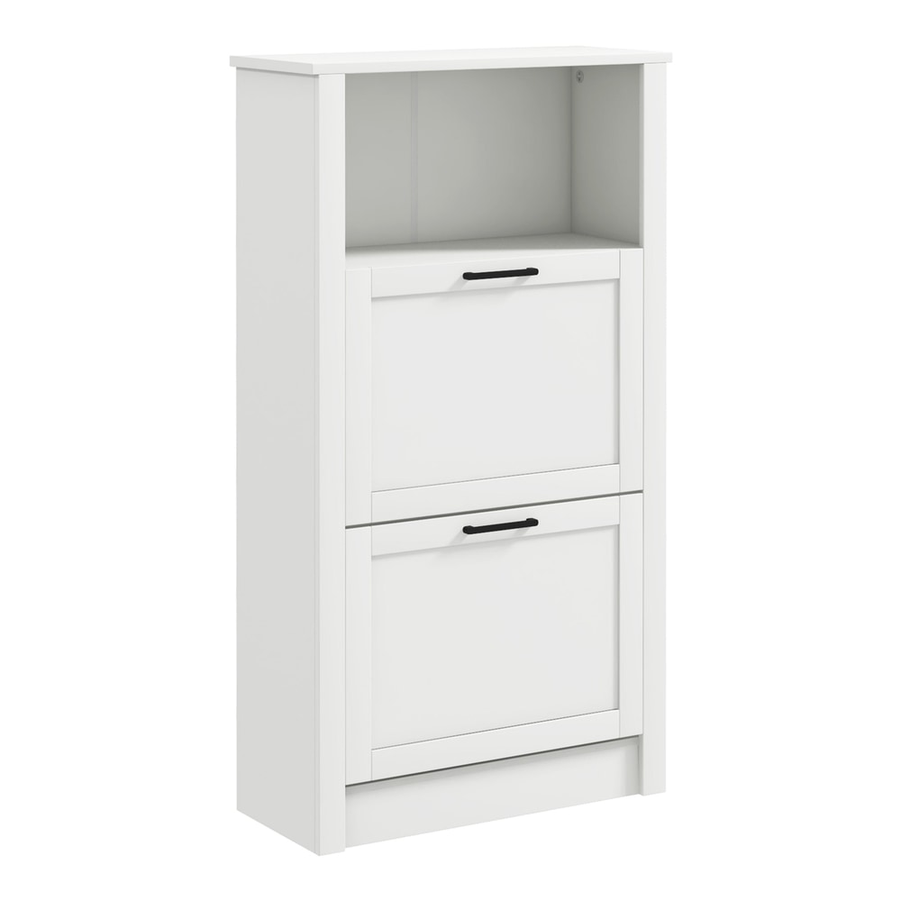 HOMCOM Modern Shoe Cabinet with two flip drawers and an open compartment in white