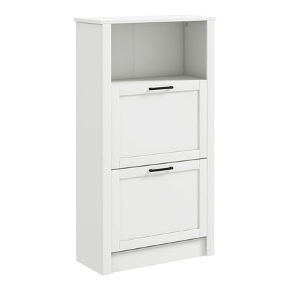 HOMCOM Modern Shoe Cabinet with two flip drawers and an open compartment in white
