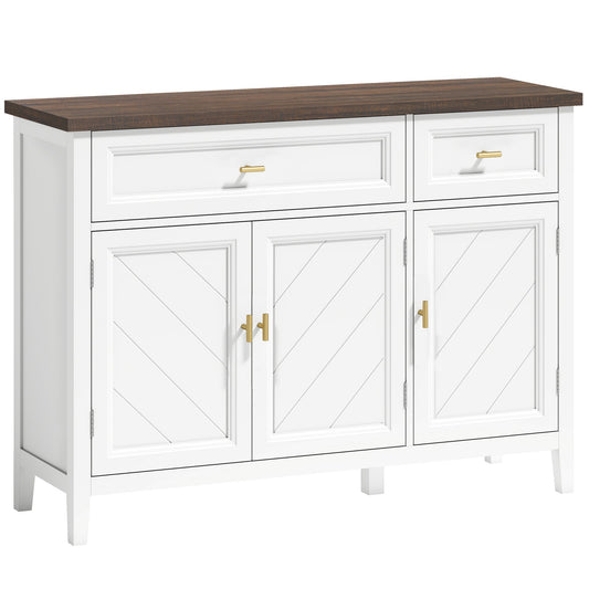 HOMCOM Modern Sideboard with 3 Doors in white with a dark wood top and gold handles