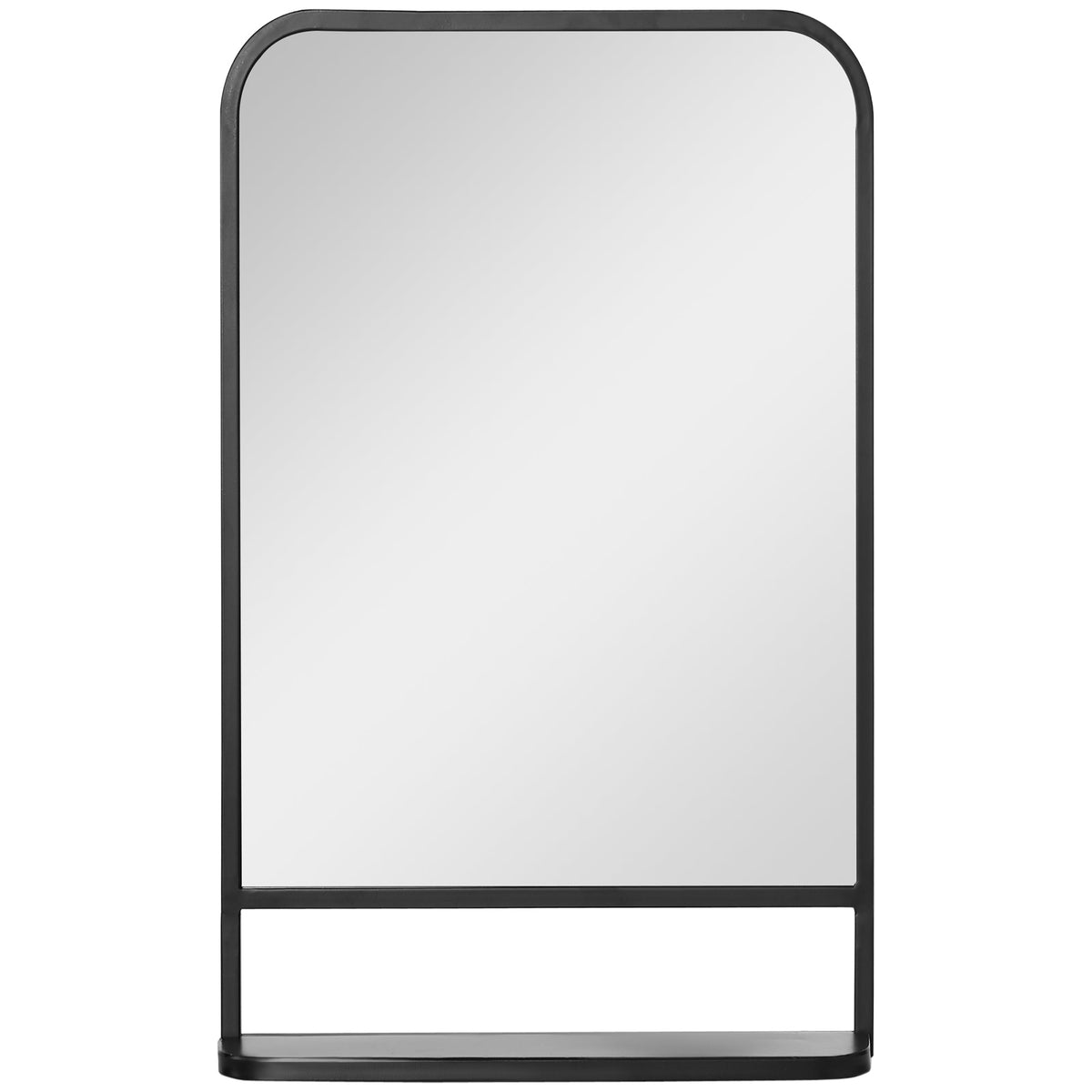 HOMCOM Modern Square Wall Mirror with Storage Shelf, a black framed mirror with a shelf below
