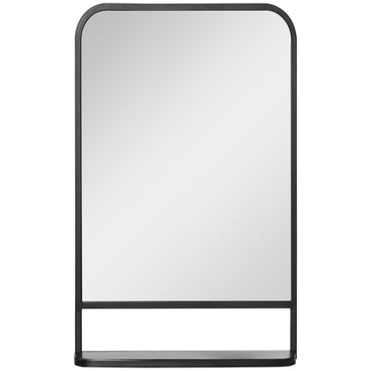 HOMCOM Modern Square Wall Mirror with Storage Shelf, a black framed mirror with a shelf below