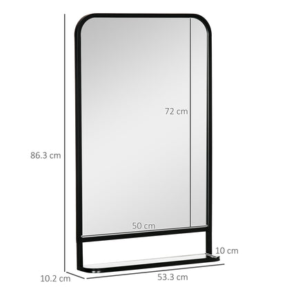 Dimensions of the black framed wall mirror with shelf