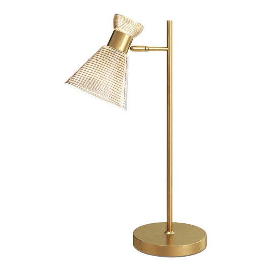 HOMCOM Modern Table Lamp with a gold tone finish and a ribbed glass flower-shaped head