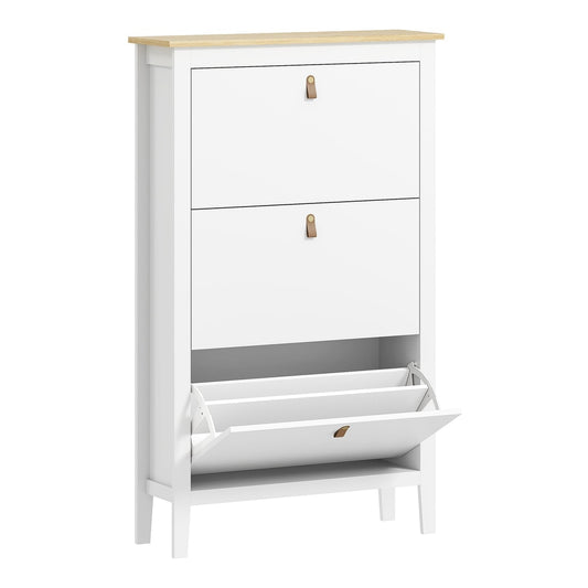 HOMCOM Modern Three-Drawer Shoe Cabinet with a white finish and wooden top
