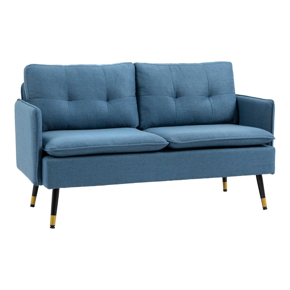 HOMCOM Modern Two Seater Sofa in dark blue with button tufted back cushions and black steel legs