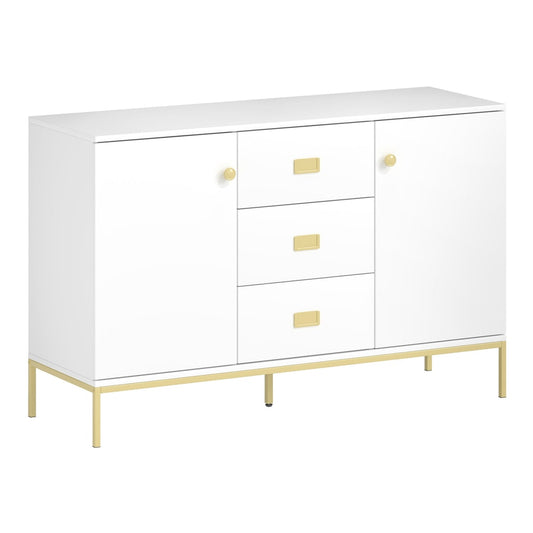 HOMCOM Modern White and Gold Sideboard with three drawers and two cupboards