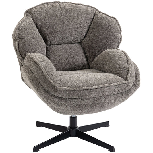 HOMCOM Modern Wingback Accent Chair a grey textured armchair with a four-star base and padded arms