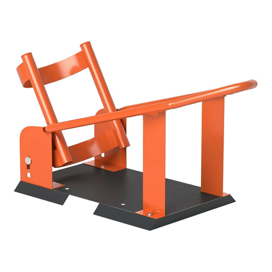 HOMCOM Motorcycle Wheel Chock in orange and black steel, a sturdy holder for front motorcycle wheels