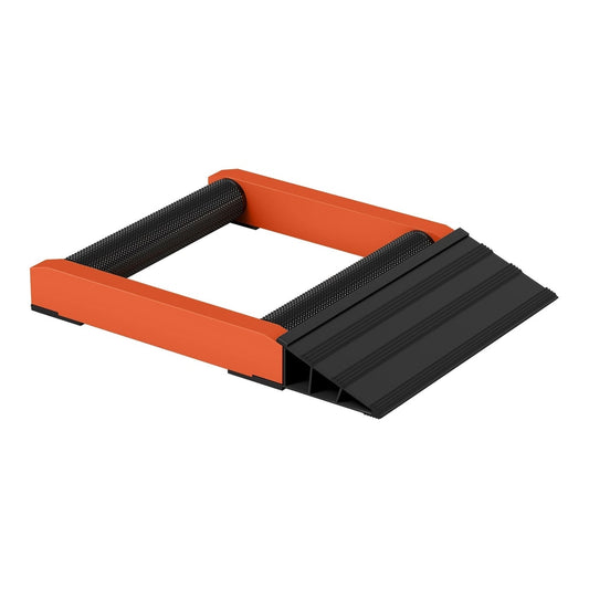 HOMCOM Motorcycle Wheel Cleaning Roller Stand with orange frame and black rollers on a white background