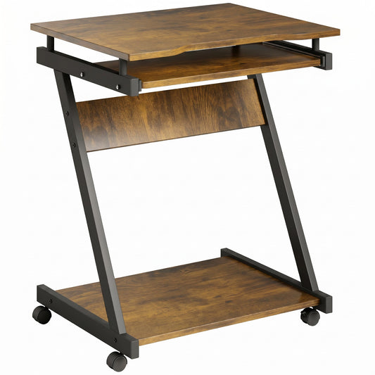 HOMCOM Movable Computer Desk with keyboard tray and bottom shelf, on wheels