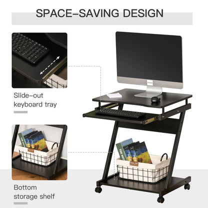 The office desk with a slide-out keyboard tray and bottom storage shelf
