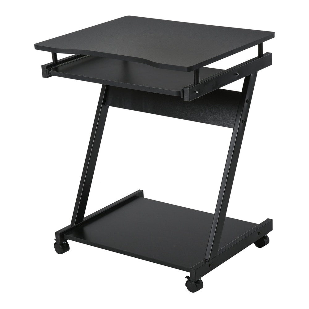 HOMCOM Movable Computer Desk with sliding keyboard tray and bottom shelf on wheels