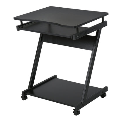 HOMCOM Movable Computer Desk with sliding keyboard tray and bottom shelf on wheels