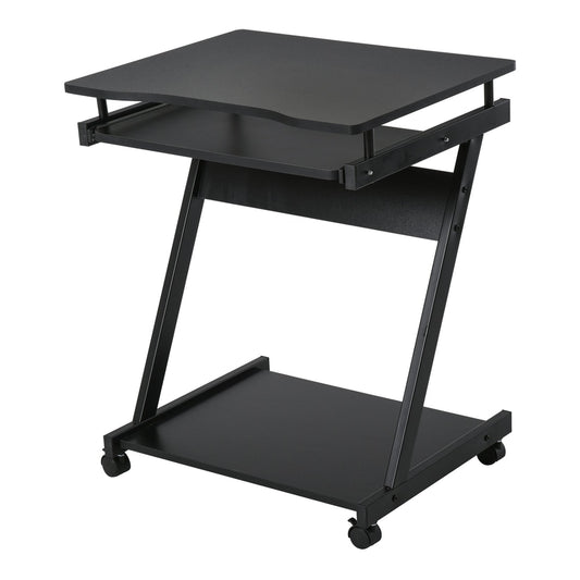 HOMCOM Movable Computer Desk with sliding keyboard tray and bottom shelf on wheels