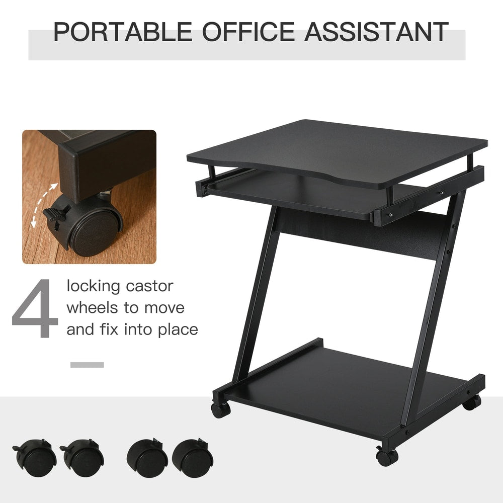 The office desk showing four locking castor wheels for easy movement