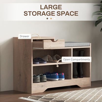 The shoe storage with the drawer pulled out to show the internal space for small accessories