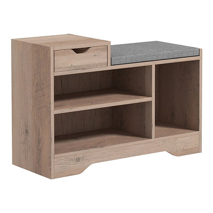 HOMCOM Multi-Compartment Shoe Bench with a grey padded seat and open shelves on a white background