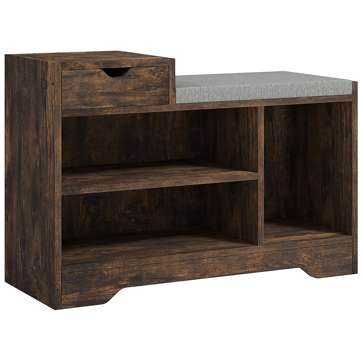 HOMCOM Multi-Compartment Shoe Bench with a grey seat cushion and a single storage drawer