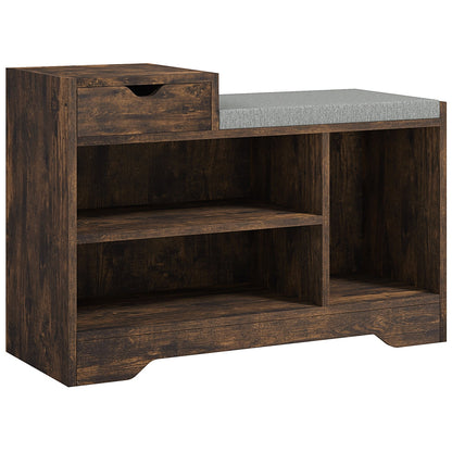 HOMCOM Multi-Compartment Shoe Bench with a grey seat cushion and a single storage drawer