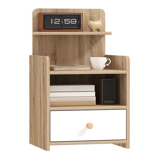 HOMCOM Multi-Storage Bedside Table with a shelf, an open compartment and a drawer with a wooden knob