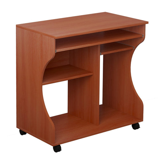HOMCOM Multi-Storage Compact Work Desk with wheels in cherry wood colour