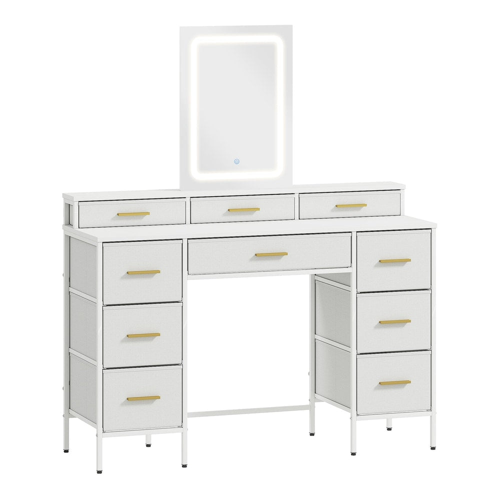 HOMCOM Multi-Storage Elegant Dressing Table in white with gold handles and a lit mirror