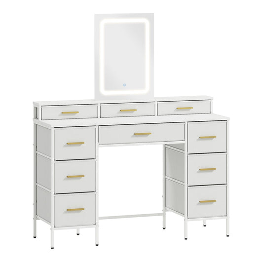HOMCOM Multi-Storage Elegant Dressing Table in white with gold handles and a lit mirror