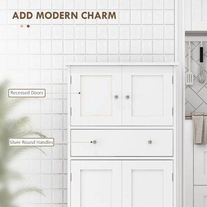 Close up of the white kitchen cabinet showing recessed doors and silver round handles
