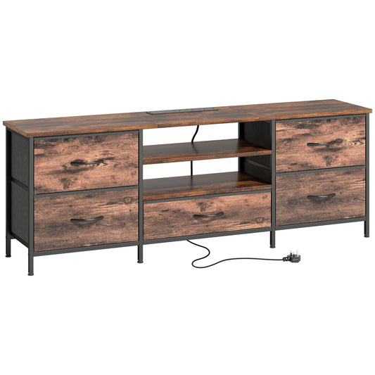 HOMCOM Multi-Storage Industrial TV Stand in brown, grey and black with metal frame and fabric drawers