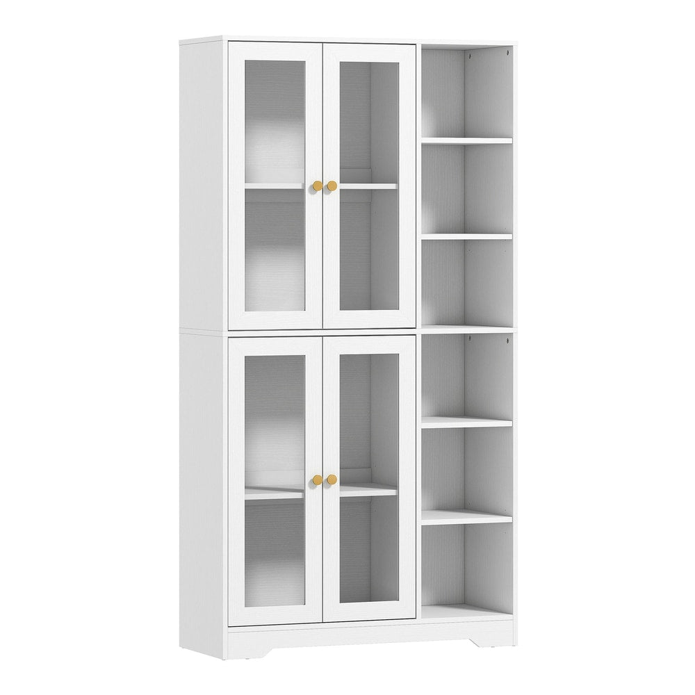 HOMCOM Multi-Storage Kitchen Cabinet in white with glass doors and open shelving