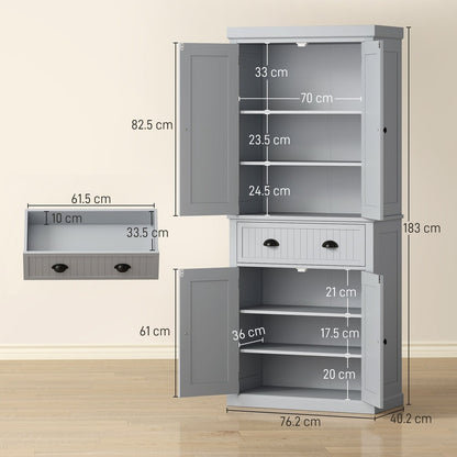 Dimensions diagram for the grey kitchen cabinet showing height, width and depth
